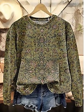 olcso Boho felsők-Női Pulóver pulóver Grafika Paisley Meleg Szüret Nyugati Hosszú ujj Terített nyak Normál felsők Utca Hétköznapi Szabadság Nyomtatott Arcpír rózsaszín Rubin Medence Fukszia Lóhere Tavasz Ősz Tél