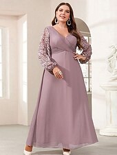 abordables Rose-Ligne A Robe de Soirée Élégant Robe Formel Mariage Longueur au sol manche longue Col en V Chiffon avec Imprimé floral 2025