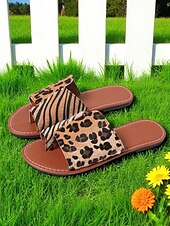 preiswerte Lässige Sandalen-Damen-Sandalen mit Animalprint und Zebra- und Leoparden-Patch-Design für Sommerpicknicks, den Garten und den Urlaub im Resort