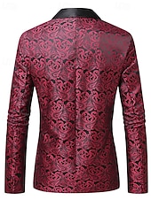 billiga Herrars klassiska kavajer-Herr Kavaj Företag Cocktailfest Bröllopsfest Mode Ledigt Vår Höst Polyester Tryck Ficka Knappar Bekväm Enkelknäppt Blazer Rubinrött