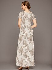 preiswerte Bodenlänge-A-Linien-Kleid für die Mutter der Braut, elegant, luxuriös, U-Boot-Ausschnitt, bodenlang, Chiffon, Spitze, kurze Ärmel, mit Rüschen, 2025