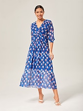 billige Blomstrete kjoler-geometrisk maxikjole i chiffon med fargeblokker