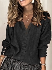 abordables Hauts en dentelle-Femmes Haut d&#039;épissage en dentelle Couleur Unie Élégant Occasionnel manche longue Col en V Hauts Réguliers Quotidien Dentelle Patchwork Noir Blanche Rose Claire Vin Gris Été Printemps
