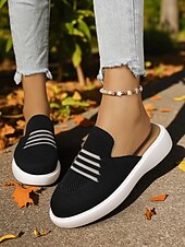 cheap Women&#039;s Clogs &amp; Mules-Women&#039;s Beige Flyknit Slip-On Mules– Lightweight Breathable Walking Shoes for Park Strolls, Travel &amp; Autumn Errands