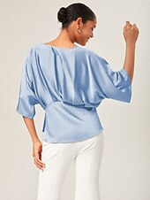 levne Halenky a košile-Dámské Žena Košile pro volný čas Ležérní Trička Námořnická modř Nebeská modř Trávová zelená Krátký rukáv Elegantní prázdniny Do V Léto Jaro