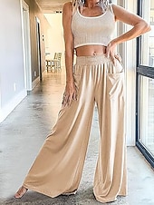 economico gamba larga e vita alta-Per donna Gamba larga Chinos Vacanza Moda Streetwear Lunghezza intera Vita Alta Semplice Tasca Fascia Elastica Comodo Morbido Confortevole Micro-elastico All&#039;aperto Streetwear Nero Fucsia Marrone