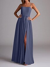 economico Abiti da damigella-Abito da damigella d&#039;onore a trapezio, senza maniche, elegante, in chiffon con pieghe e spacco frontale, lunghezza al pavimento, 2025