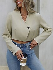 abordables Manteaux &amp; trenchs-Femmes Veste Décontractée Respirant Confortable Réglable Occasionnel Uni Vacances Rue Occasionnel Tenue quotidienne Simple Boutonnage Court Col en V Coupe régulière manche longue Vêtements d&#039;extérieur