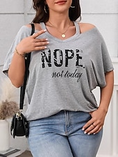 ieftine Tricouri Mărime Plus-Pentru femei Plus Size Topuri Tricou Grafic Scrisă Manșon scurt În V Casual Zilnic Poliester Vară Primăvară Negru Kaki