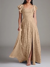 billiga Brudtärneklänningar-A-linje Bridesmaid Klänning Scoophals Ärmlös Elegant Golvlängd Chiffon med Volanger  Delad Framsida