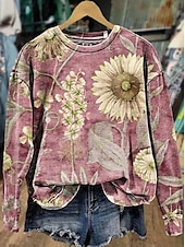 billige Boho topper-Dame Genser med genser Blomstret Grafisk Fritid Langermet Crew-hals Vanlige topper Gate Hverdag Avslappet Trykt mønster Svart Rosa Blå Oransje Grå Vår Høst Vinter
