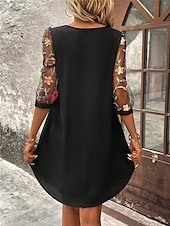 preiswerte Blumenkleider-Damen Minikleid A Linie Kleid Sommerkleid Lässig Täglich Normale Passform Blumen Grafik Dreiviertelarm Rundhalsausschnitt Schwarz Wein Grün Dunkelblau Sommer