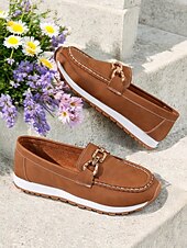 cheap Women&#039;s Slip-Ons &amp; Loafers-Women&#039;s Loafers with Gold Buckle – Casual Slip-On Flat Shoes for Garden Walks, Brunch &amp; Everyday Errands