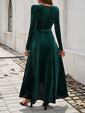 abordables Robe blanche-Femmes Robe maxi Robe Portefeuille Robe trapèze Occasionnel Quotidien Coupe régulière Uni manche longue Col en V Noir Rouge Vert Automne Hiver