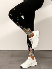 economico Stampa Floreale-Per donna Leggings Elegante Vacanza Moda Lunghezza intera Vita Alta Floreale Grafico Stampa 3D Asciugatura Rapida Traspirabilità Morbido Elasticizzato All&#039;aperto Casa Casual Nero Bianco Autunno