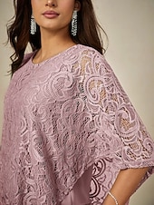 Недорогие Нарядные блузки-Жен. Блуза Нарядные Топы Полотняное плетение Элегантный стиль Рукав до локтя Вырез под горло Обычные топы Свадебный гость Повседневные Кружева Пэчворк Многослойный Румяно-розовый Лето Весна