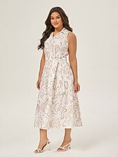 levne Květinové šaty-Dámské letní maxi šaty bez rukávů s áčkovým límcem a páskem, tvarované kapsy, látka v pase, slim fit, modrá, zelená, béžová