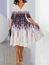 abordables Robe Fleurie-Femmes Robe maxi Robe trapèze Robes semi-formelles Bureau Coupe régulière Fleuri Manche 3/4 Col en V Noir Bleu Violet Vert Printemps Automne
