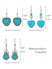 ieftine Cercel de damă-Cercei boho cu inimă turcoaz pentru femei – accente vintage din argint, design cu pietre naturale pentru femei cu spirit liber, ideali pentru festivaluri de muzică, ieșiri casual și cadouri