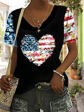olcso Függetlenség Napja Csúcs-Női Hazafias T Shirt Grafikai Amerikai Zászló Vintage Stílusos Klasszikus Rövid Ujjú V Nyakú Normál Felsők Mindennapi Hétvégi Nyomtatás Kék Nyár Tavasz
