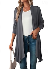 abordables Manteaux &amp; trenchs-Femmes Manteau Chaud Confortable Ourlet irrégulier Mode Extérieur Uni Sortir Week-end Cardigan Long Sans Col Coupe régulière manche longue Vêtements d&#039;extérieur Noir Blanche Rose Claire Automne Hiver