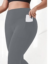 abordables Sports Grande Taille &amp; Grossesse-Femmes leggings de pilates Jambières Capri pantalon de sport Avec Poches Léger Pilates Salle de sport Course Leggings Capri Couleur Unie Gris foncé Noir Vert Véronèse Grande taille Des sports Tenues