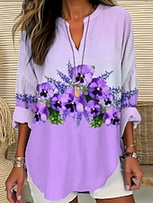abordables Hauts Floraux-Femmes Chemisier A Ombre Fleuri Graphique Élégant Quotidien Occasionnel manche longue Col en V Encolure en V Hauts Réguliers Quotidien Fête Imprimé Blanche Violet Claire Violet Fuchsia Parme Ét
