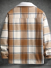baratos Casacos &amp; Sobretudos para Homem-Homens jaqueta leve Jaqueta de Camisa Jaqueta casual Cabana Férias Diário Respirável Bolsos Primavera Outono Xadrez Moda Clássico Lapela Padrão Preto cáqui Casaco