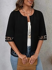 abordables Manteaux &amp; trenchs-Femmes Veste Décontractée Respirant Confortable Patchwork Découpé Élégant Occasionnel Uni Vacances Rue Occasionnel Tenue quotidienne Ouvert devant Régulier Col Rond Coupe régulière Demi Manches