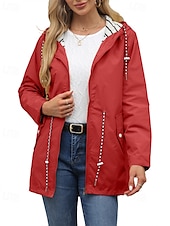 cheap Active Jacket-Women&#039;s Trench Coat Warm Comfortable Zipper Pocket Fashion Outdoor Plain Holiday Going out Zipper Regular Hooded Regular Fit Long Sleeve Outerwear Black Red Green Fall Winter