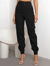 levne dámské cargo kalhoty-Dámské Kargo kalhoty Běžec Kalhoty Módní Šik ven Plná délka Přírodní Jednobarevné Kapsy Pohodlné Lehce elastické Sporty a outdoor Denní nošení Tmavěhnědá Tmavě červená Černá Armádní zelená Léto Jaro