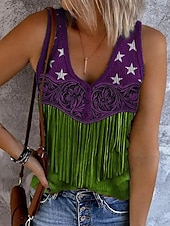  Självständighetsdag Patriotisk Kvinnors Linne Likt Camisole Tank Top Flagga Stilig Avslappnad Ärmlös V-hals Vanliga Toppar Daglig Tryck Röd Lila Grön Sommar Vår