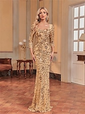 cheap BLUE-Mermaid / Trumpet Quinceanera Dresses Elegant Dress Formal Wedding Floor Length Long Sleeve Sweetheart Sequined with Sequin