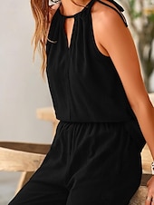 abordables Ensembles-Femmes Élégant Mode Streetwear Ensembles en coton et lin Sans manches Col Halter Couleur Unie Extérieur Travail Occasionnel Noir Vin Vert Véronèse Été Coupe régulière