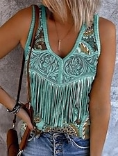 ieftine Top tip boho-Pentru femei Camisole Tank Top Grafic Boemia Epocă Stilat Fără manșon Fără mâneci În V Crop Tops Zilnic Imprimeu Negru Galben Roșu-aprins Albastru piscină Trifoi Vară Primăvară