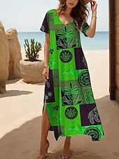 olcso Boho ruhák-Női Midi ruha hétköznapi ruha Nyári ruha A vonalú ruha nyári ruha Csehország Szabadság Alkalmi Tengerpart Laza öltözet Grafika Absztrakt Boho Rövid ujjú V-alakú Sárga Medence Bíbor Narancssárga Nyár