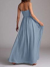 economico Abiti da damigella-Abito da damigella d&#039;onore a trapezio, senza maniche, elegante, in chiffon con pieghe e spacco frontale, lunghezza al pavimento, 2025