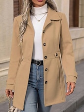 abordables Abrigos de Invierno-Mujer Abrigo de invierno Abrigo Mantiene abrigado Cómodo Botones Moda Plano Vacaciones Casual Diario Botonadura Simple Largo Cuello Vuelto Ajuste regular Manga Larga Ropa de calle Caqui Otoño Invierno