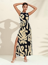 abordables Robes décontractées-Femmes Robe Décontractée Robe Ample Noir Blanche Sans manches Motif Floral Imprimé Ample Printemps &amp; Été Tour Décontracté Quotidien Occasionnel Vacances S M L