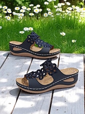 billiga Komfortsandaler-damsandaler med blomsterdekorationer, bekväma slip-on-skor för avslappnade utflykter, parkpromenader och stranddagar