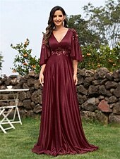 abordables BLEU-Robes de quinceanera en A élégante robe formelle mariage longueur au sol manches 3/4 en V chiffon dos en V avec plis
