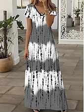 abordables Robes Boho-Femmes Robe Midi Robe d&#039;Été Robe trapèze Vacances Occasionnel Boho Sortir Plage Coupe Standard Fleuri Graphique Manche Courte Col en V Gris vert Blanche Vert Claire Rouge Été Printemps