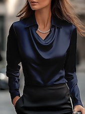 cheap Plain Tops-Women&#039;s Blouse Solid Color Elegant Long Sleeve Cowl Neck Regular Tops Daily Ruched Draped White Pink Wine Blue Purple Fall