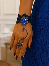 billige Halloween-tilbehør-gotisk blonderarmbåndsring satt med rød edelsten, vintage kjedehåndsmykke til halloweenfest, cosplay og antrekk i retrostil