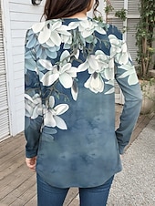 economico T-shirt floreale-Per donna Maglietta Stampato Floreale Grafico Piante Vintage Moda Casual Manica Lunga Girocollo Top lunghi Quotidiano Weekend Blu Rosso Viola Verde Primavera, Autunno, Inverno, Estate