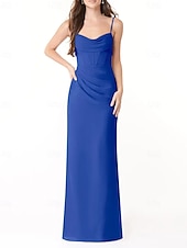 baratos Vestidos para Madrinhas-Vestido de dama de honra em corte A, decote em V / alças finas, sem mangas, elegante, longo, charmeuse com fenda frontal / franzido 2025