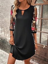 preiswerte Blumenkleider-Damen Minikleid A Linie Kleid Sommerkleid Lässig Täglich Normale Passform Blumen Grafik Dreiviertelarm Rundhalsausschnitt Schwarz Wein Grün Dunkelblau Sommer