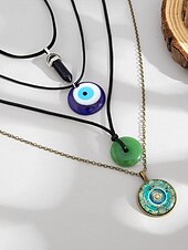 abordables Collier pour femme-Ensemble de colliers à breloques bohèmes superposés pour femmes – pendentifs multicouches mauvais œil, soleil et étoile avec tour de cou en perles, pour la mode spirituelle, les festivals et le quotidien