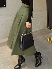 preiswerte Schlichte Röcke-Damen Rock A-Linie Mode Lässig Maxi Hohe Taille Röcke Einfach Tasche Mikroelastisch Straße Täglich Schwarz Armeegrün Khaki Sommer Polyester Baumwollmischung