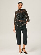 economico Bluse e camicie-Per donna Femminile Camicia casual A Pois Casuale Manica del polsino svasato Nero annodata Elegante Bohemien Vacanza Collo Alto Estate Primavera Autunno